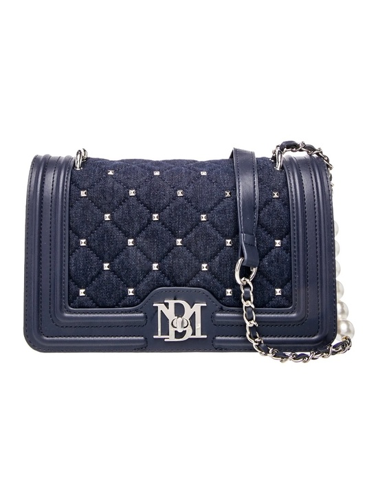 Badgley Mischka Handbags - Badgley Mischka Denim Diamond Quilted Crossbody Bag Faux White Pearl Accent
